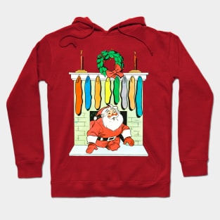 Santa Claus enters through the chimney and finds many socks. Retro Vintage Comic Cartoons Hoodie